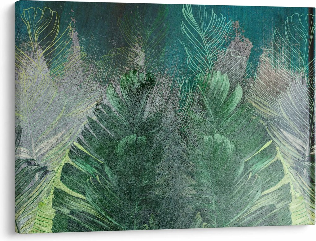 Kép - Beton textúra levelekkel (70x50 cm)
