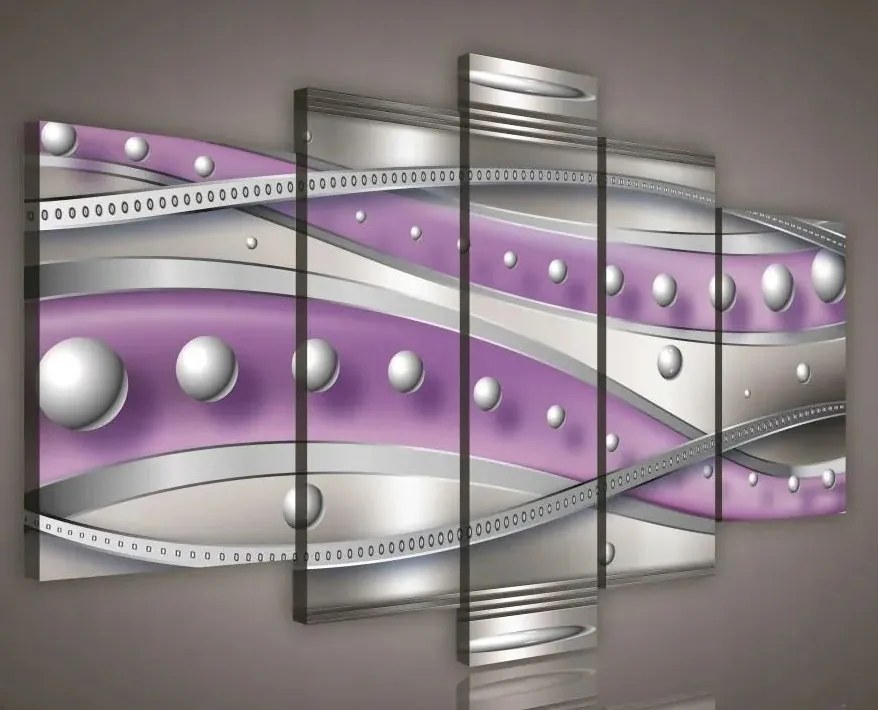 Vászonkép 170x100 moduláris absztrakt lila ezüst hullámok modern stílus