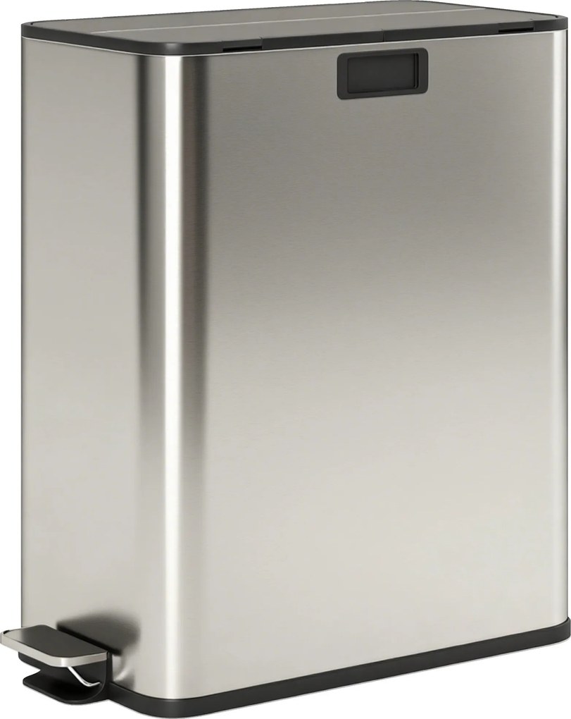 HOMCOM 2×28 L rozsdamentes konyhai pedálos szemetes, lágy záródású pillangós fedél, levehető belső vödrök, ujjlenyomat-álló, ezüst | Aosom
