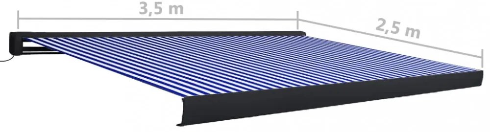 kék és fehér motorizált kazettás napellenző 350 x 250 cm
