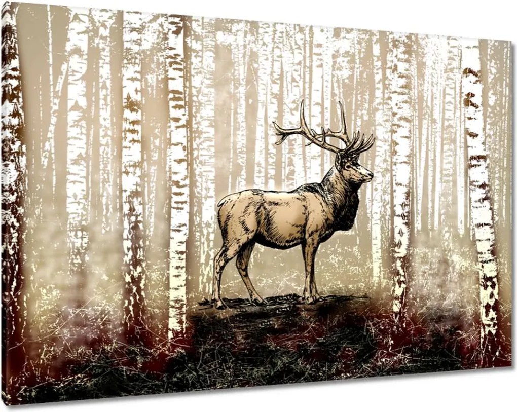 Vászonkép 100x70 Szarvas Nyírfa Erdő