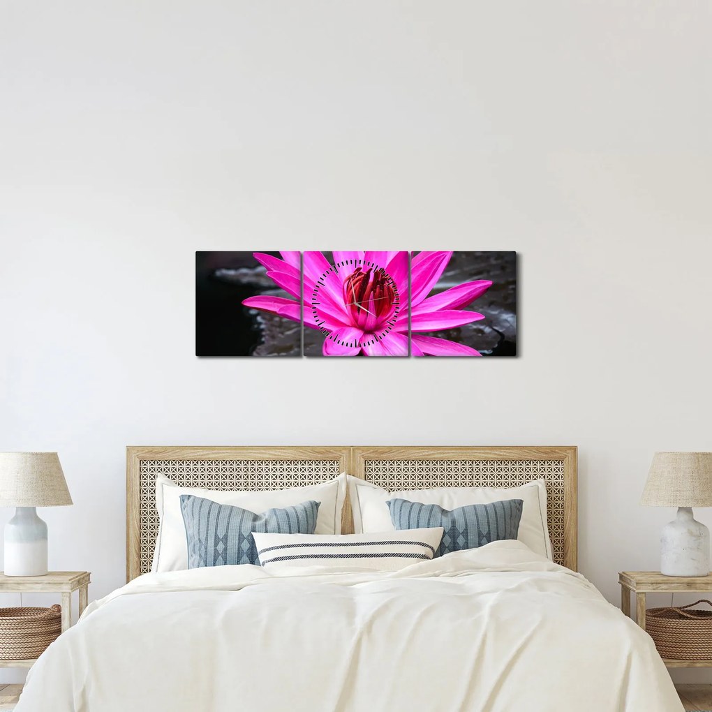 Kép - rózsaszín virág (órával) (90x30 cm)