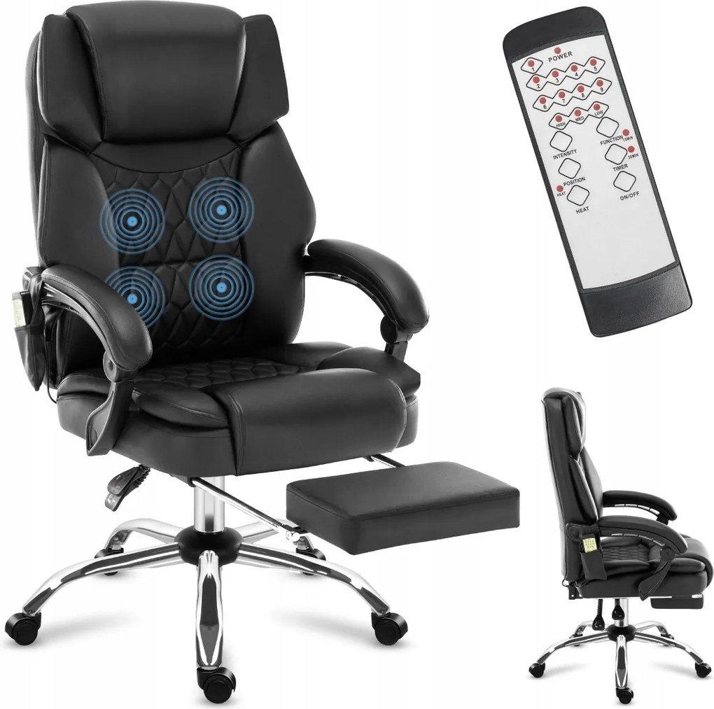 Masszázs irodai szék Mark Adler fekete, fűthető, forgatható lábtartóval