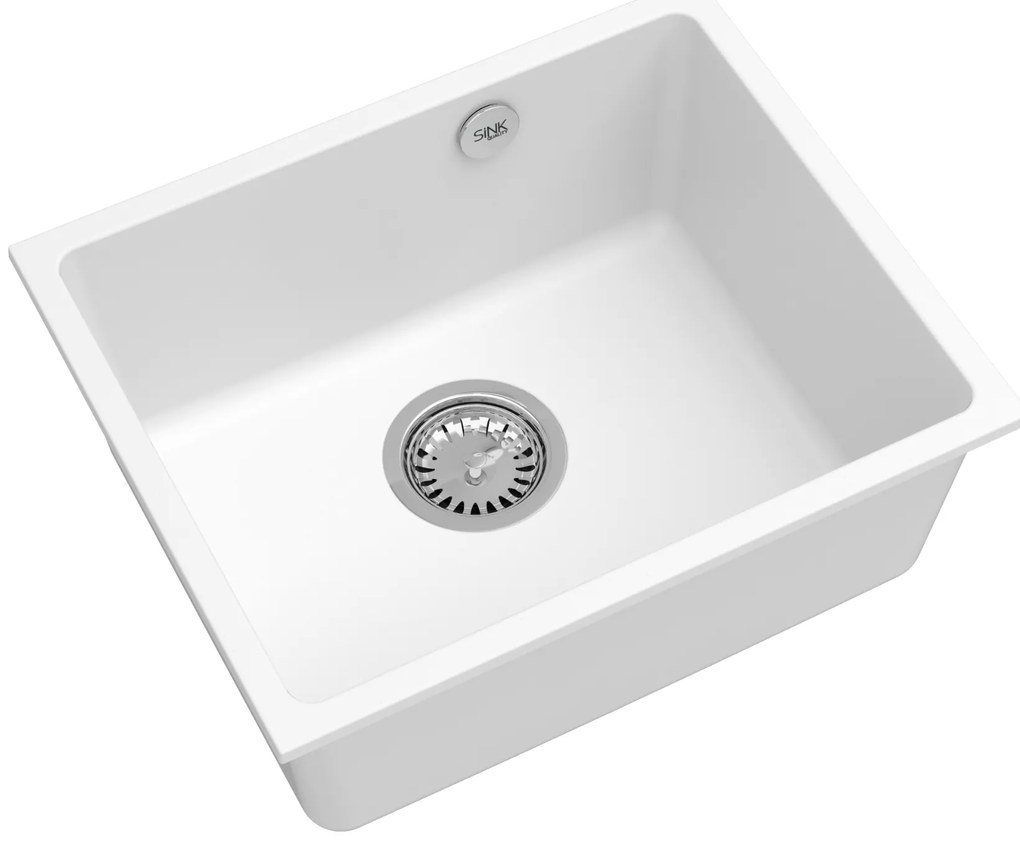 Mosogató Quality Crypton 55, gránit konyhai mosogató 460x375x205 mm + króm szifon, fehér, SKQ-CRY.W.1KBO.55.X