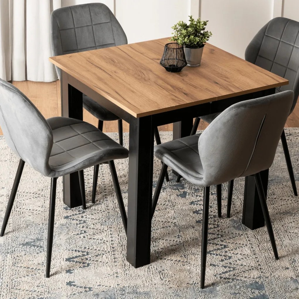 Kihúzható étkezőasztal 80–200 cm méretben, craft tölgy/fekete színben BEN