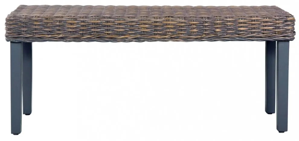 szürke természetes kubu rattan és tömör mahagóni fa pad 110 cm