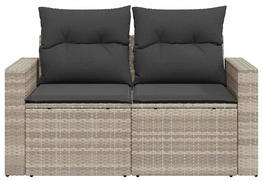 2 személyes világosszürke polyrattan kerti kanapé párnával