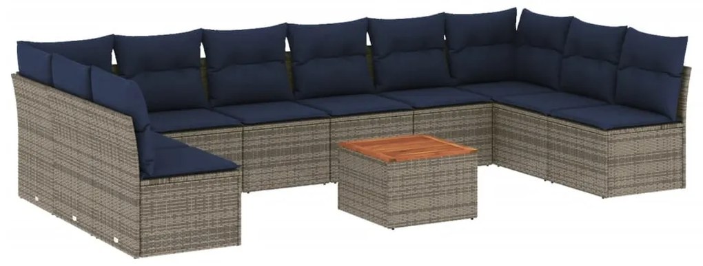 11 részes szürke polyrattan kerti ülőgarnitúra párnákkal