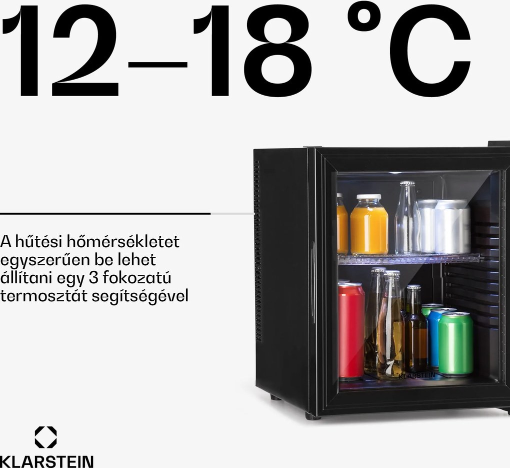Klarstein Brooklyn 30, mini hűtőszekrény, üvegajtóval, LED világítás, polcok