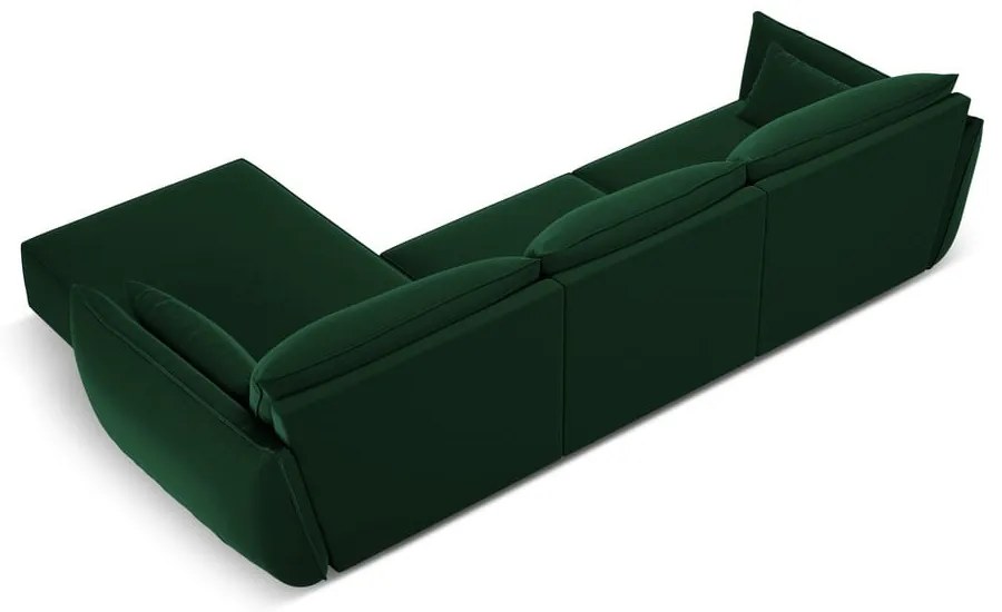 Sötétzöld bársony sarokkanapé (jobb oldali-heverő résszel) Vanda – Mazzini Sofas