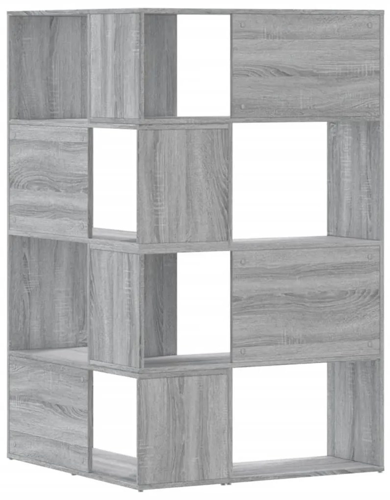 4 szintes szürke szerelt fa sarokkönyvespolc 85x85x140 cm