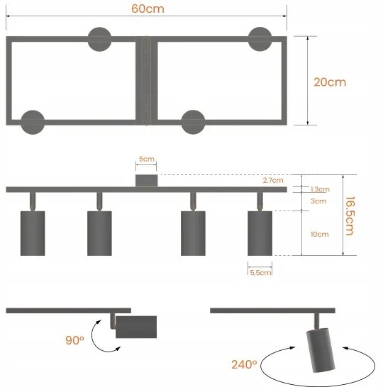 Spotlámpa 4xGU10/30W/230V fehér
