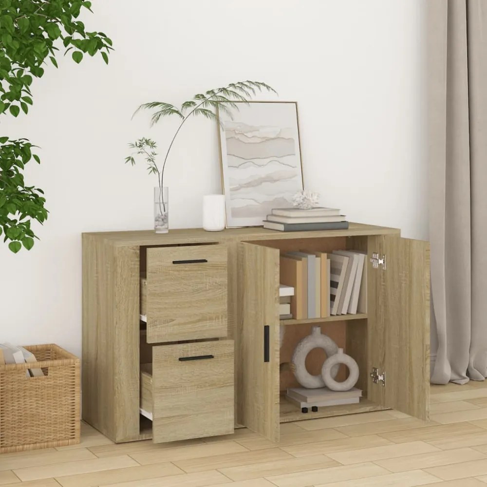 sonoma tölgy színű szerelt fa tálalóasztal 100x33x59,5 cm