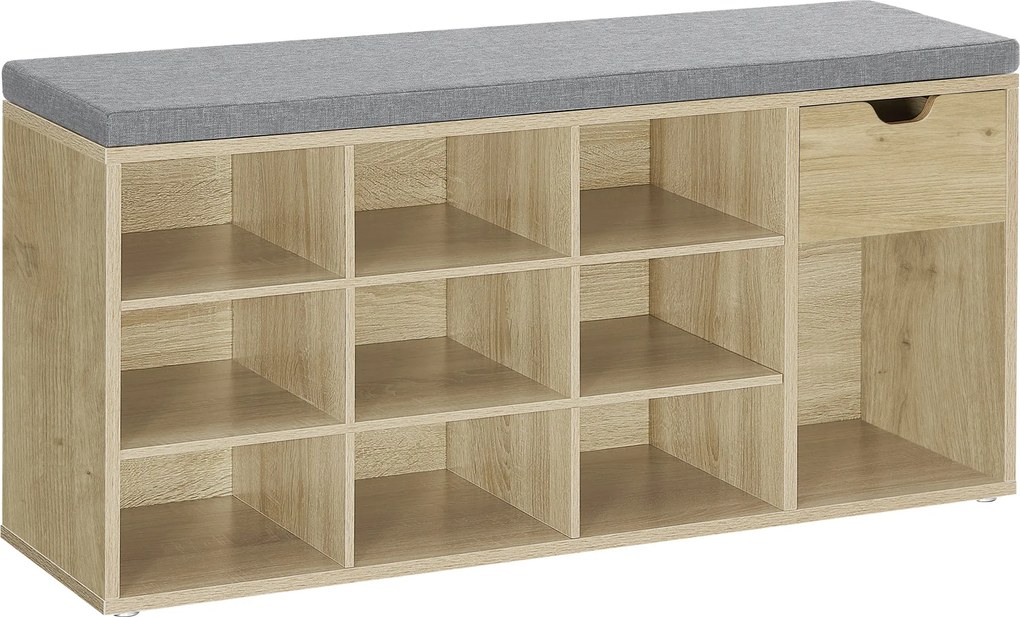 Cipős szekrény paddal és szürke ülőpárnával és fiókkal TAYLOR ARTISAN 104x30x48 cm, fehér