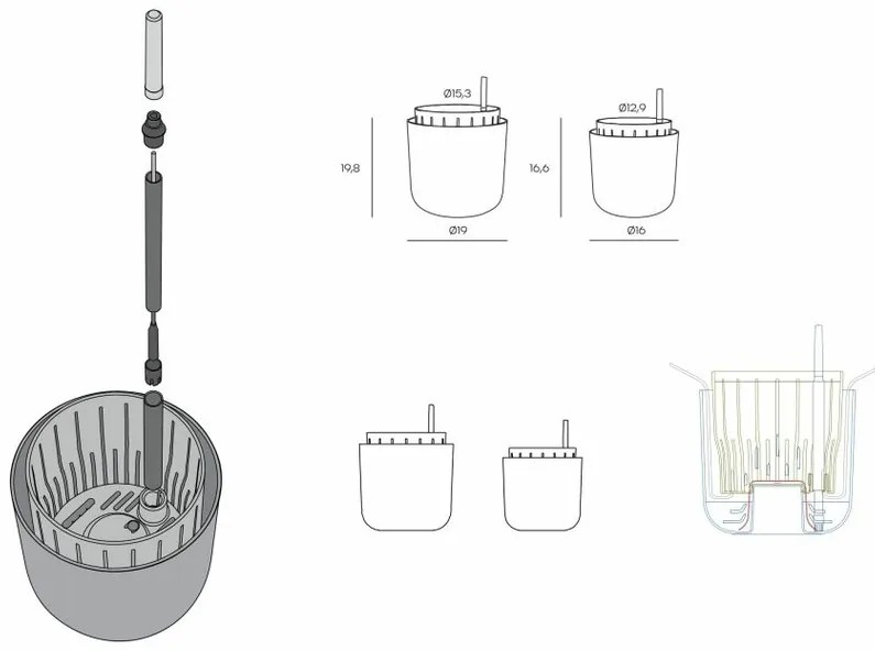 Plastia öntözőedény Tolita Air szürke , átmérő 16cm, 16 cm átmérőjű