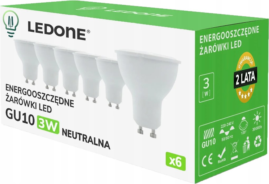 6x Led izzó GU10 3W Szín Neutral Prémium Energiatakarékos Led szett