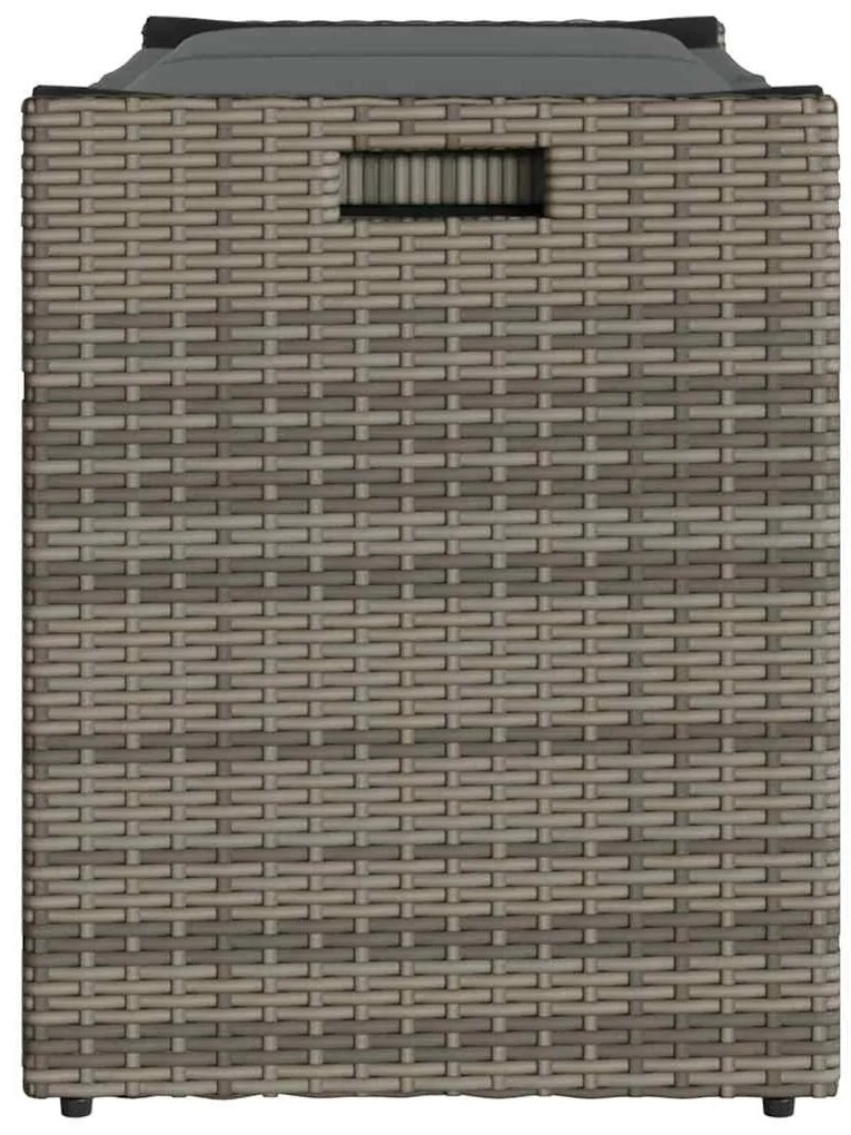 Szürke polyrattan kültéri tárolópad párnával 100 cm