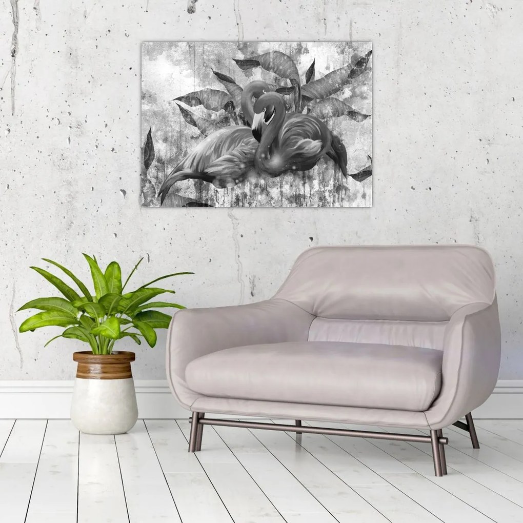 Üveg kép - Flamingók graffiti (70x50 cm)