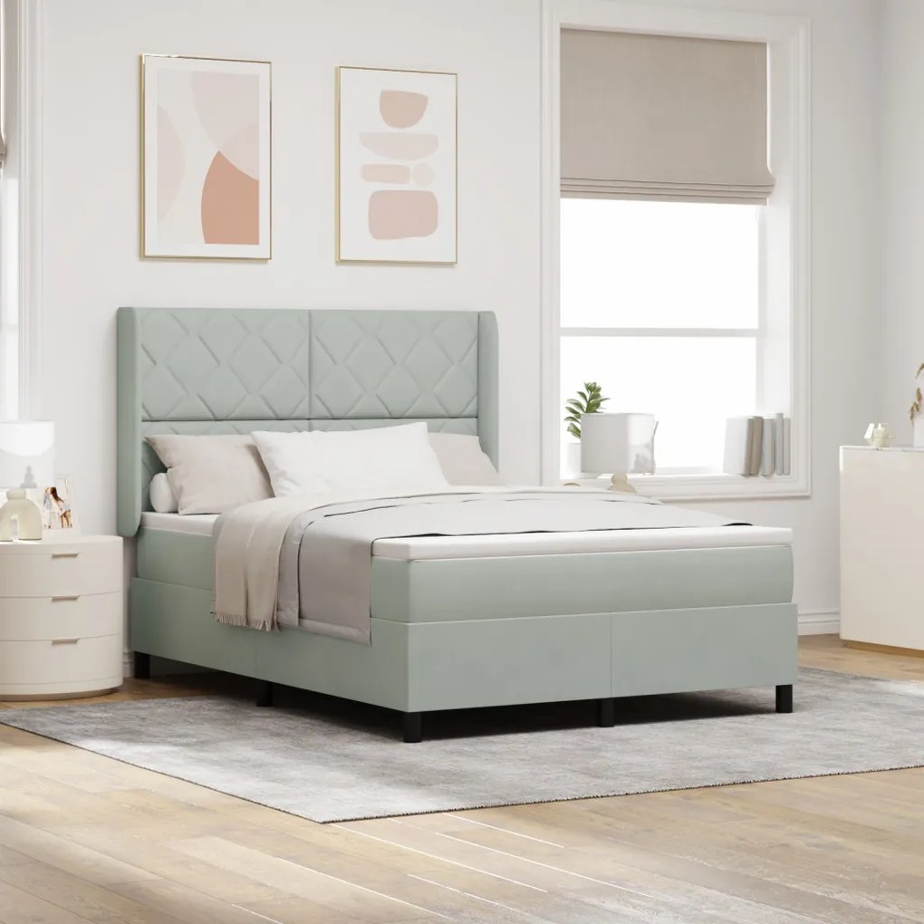 Boxspring Ágy Matrac Különleges Világosszürke 140x200 cm Bársony