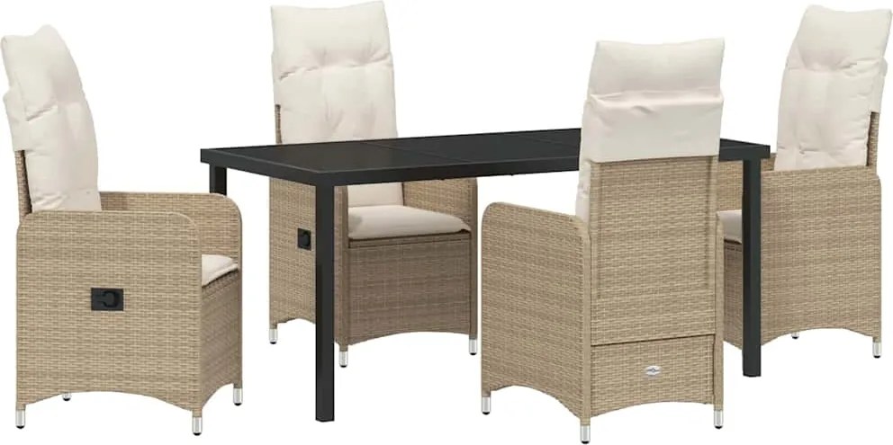 vidaXL Kert étkező szett párnával 5 pcs Bézs polirattan