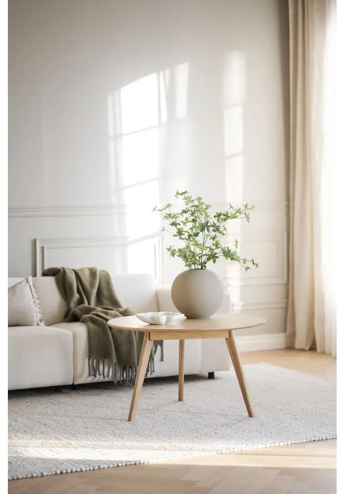 Natúr színű kerek dohányzóasztal tölgyfa dekorral 90x90 cm Yumi - Rowico