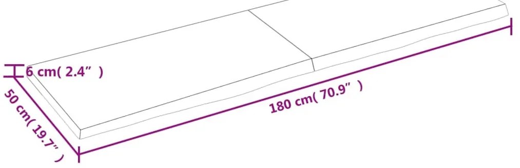 sötétbarna kezelt tömör tölgyfa asztallap 180x50x(2-6) cm
