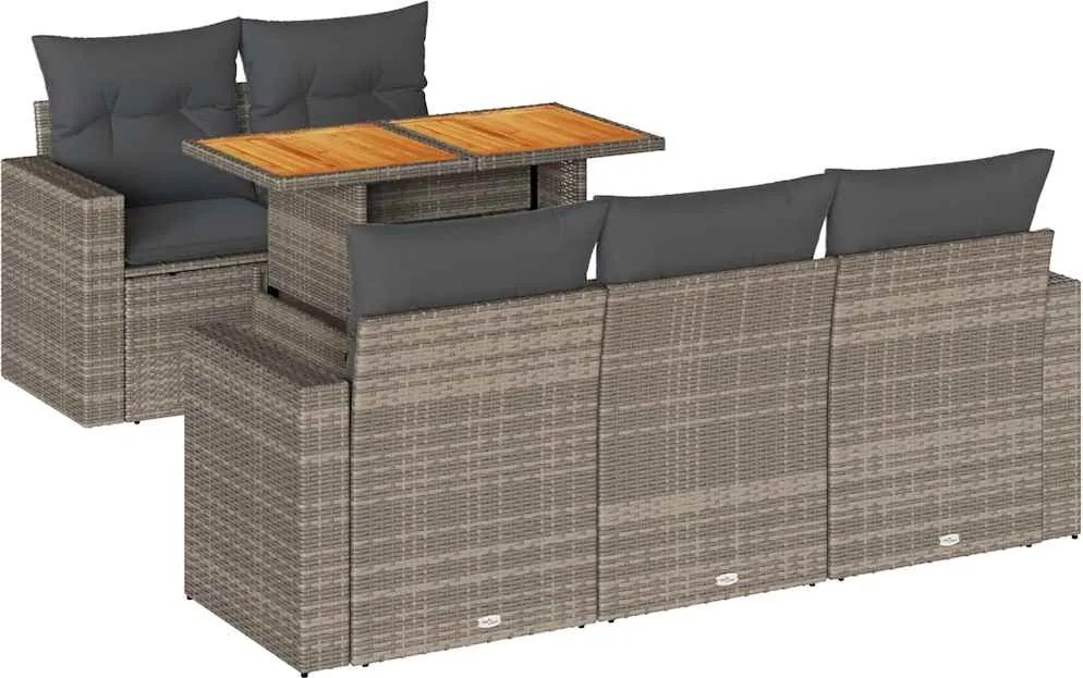 vidaXL 6 részes szürke polyrattan kerti ülőgarnitúra párnákkal