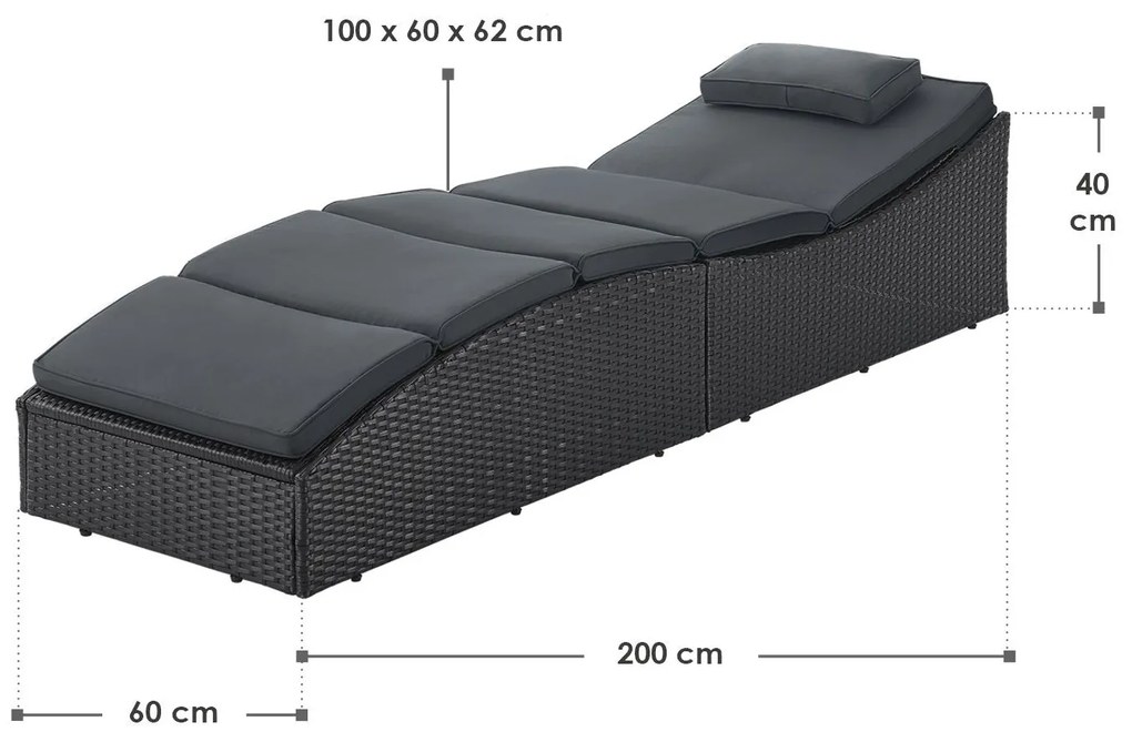 Juskys Lamia kerti rattan napozóágy - fekete