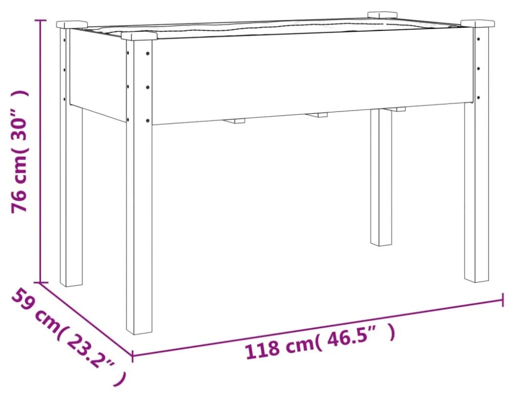 barna tömör fenyőfa kerti ültetőláda béléssel 118 x 59 x 76 cm