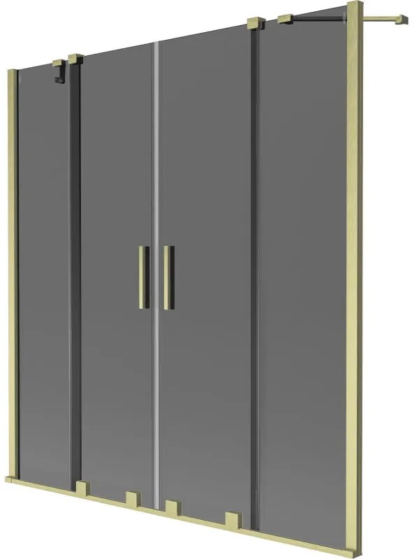 Mexen Velar Duo, 2 szárnyas eltolható kádparaván 150 x 150 cm, 8mm szürke üveg, arany matt, 896-150-000-42-55