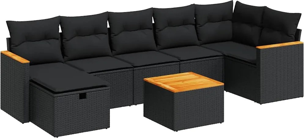 vidaXL 8 részes fekete polyrattan kerti ülőgarnitúra párnákkal
