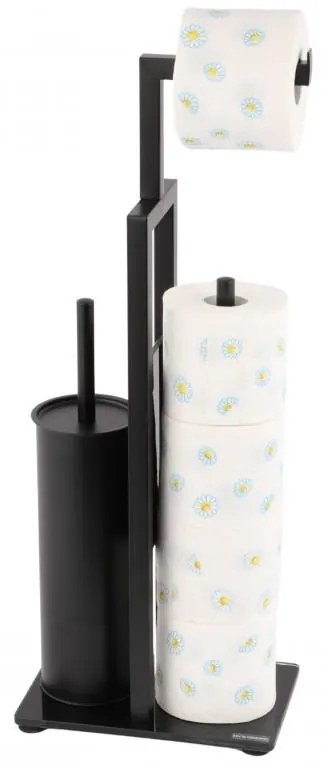 Erga Paulo, WC-papír tartó WC kefével és adagolóval, matt fekete, ERG-YKA-P.PAULO-BLK