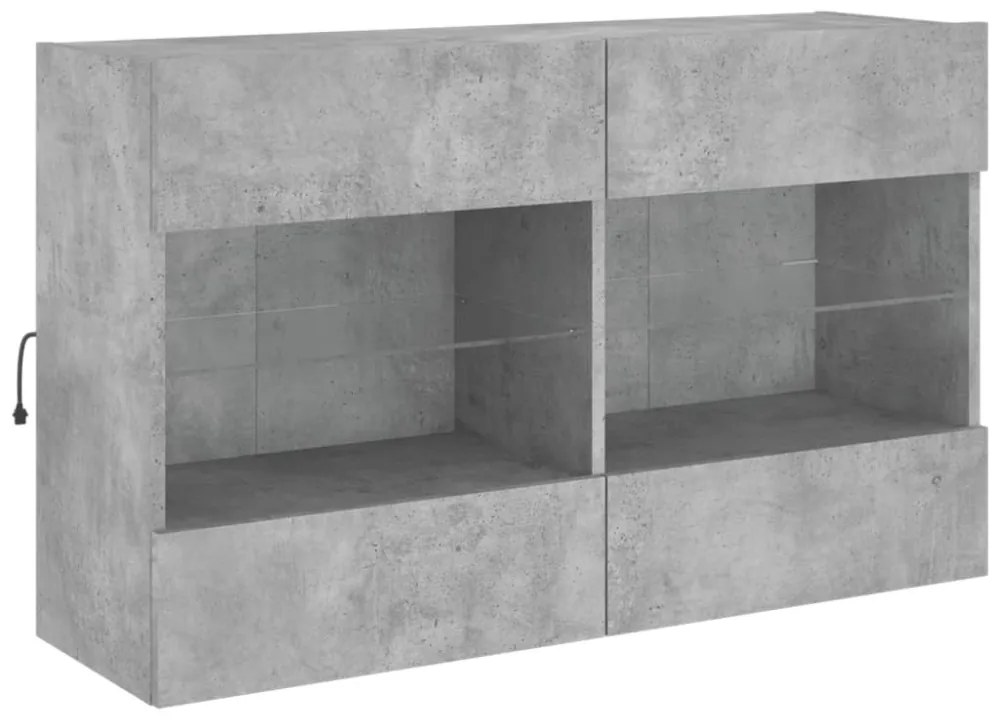 betonszürke falra szerelhető TV-szekrény LED-del 98,5x30x60,5cm