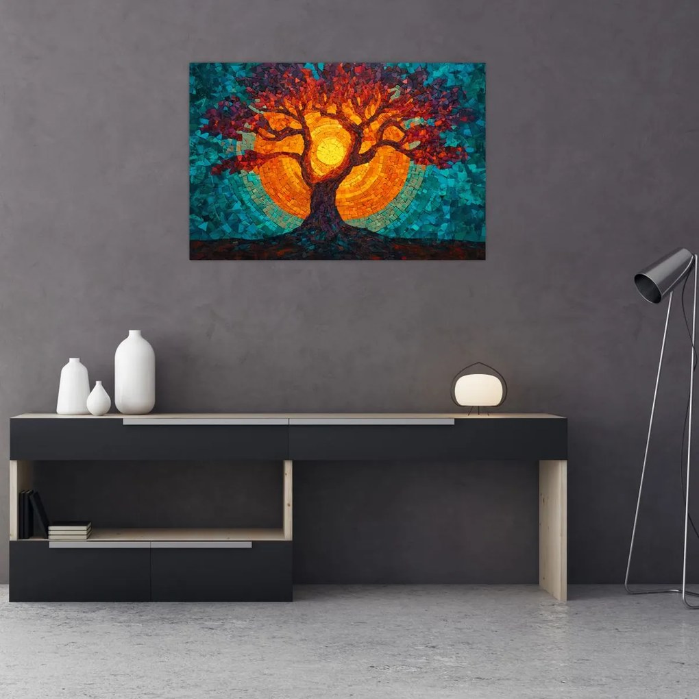 Kép - Az élet fája és a nap mozaikban (90x60 cm)