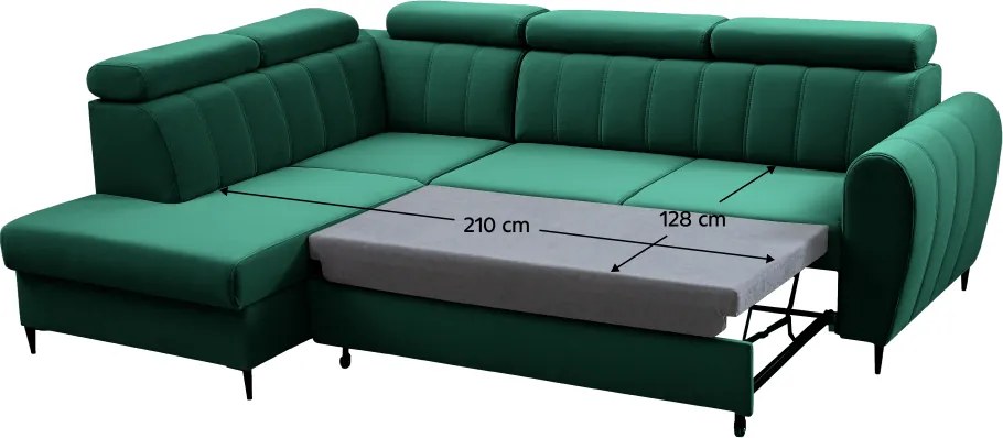 Kinyitható ülőgarnitúra, smaragd, balos, KORIO L