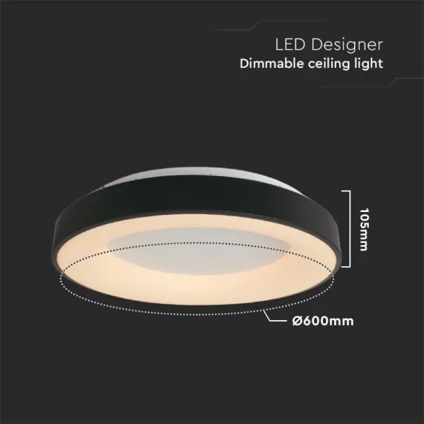 LED Dimmelhető mennyezeti lámpa LED/49W/230V 3000K átm. 60 cm fekete