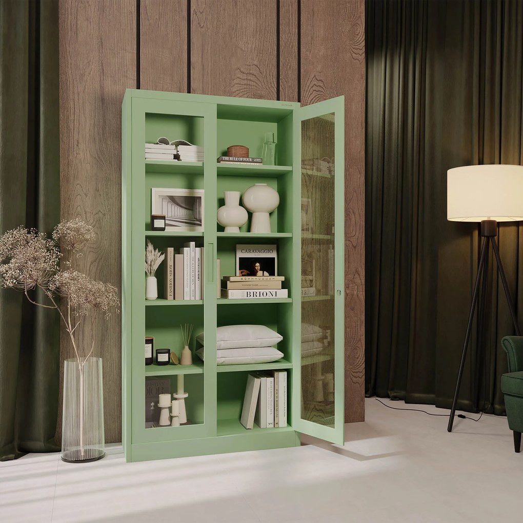 Üveges szekrény AMELIA, 900 x 1850 x 400 mm, Fresh Style: pasztellzöld