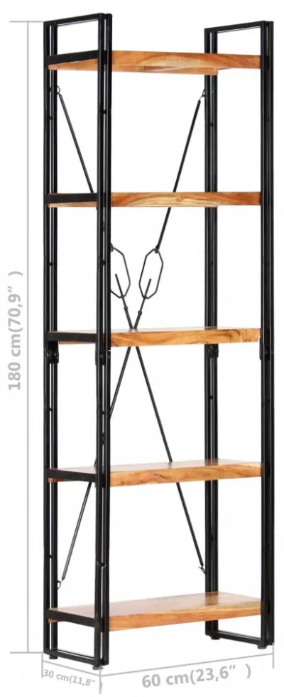 5 szintes tömör akácfa könyvespolc 60 x 30 x 180 cm