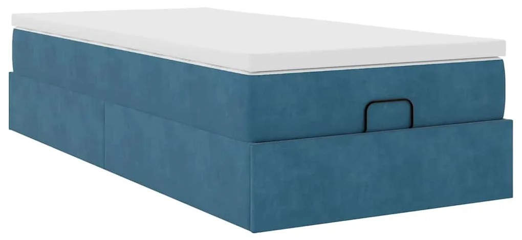 Ottomán ágykeret matraccal sötétkék 90x190cm bársony