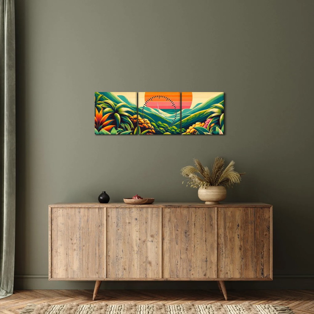 Kép - Színes naplemente (órával) (90x30 cm)