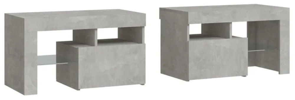 2 db betonszürke LED-lámpás éjjeliszekrény 70x36,5x40 cm