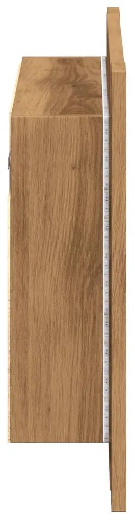 kézműves tölgyszínű szerelt fa tükörszekrény LED-del 60x12x45cm