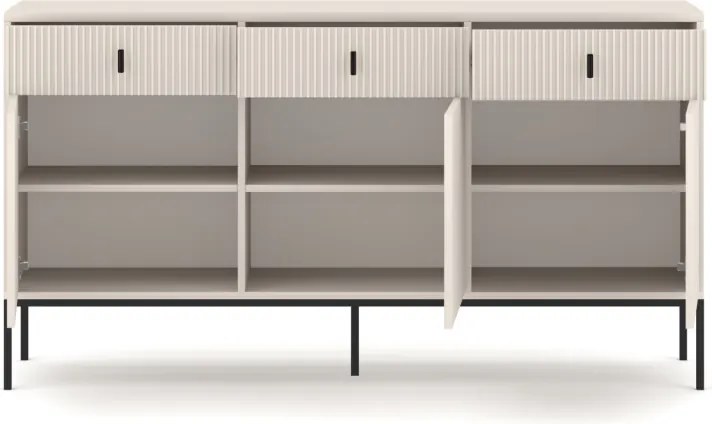 Komód 3 ajtóval és 3 fiókkal kasmír színben fekete elemekkel fekete fogantyúkkal – MAGGIORE MA03