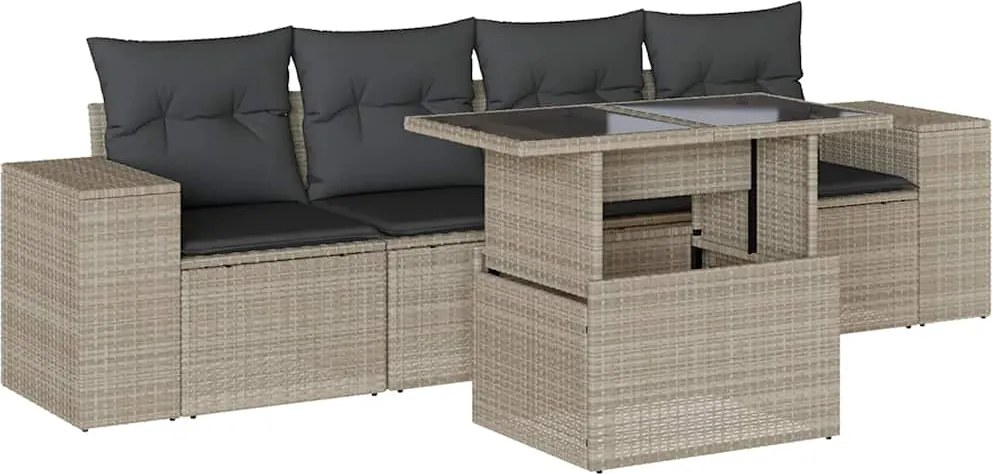 vidaXL 5 részes világosszürke polyrattan kerti ülőgarnitúra párnákkal