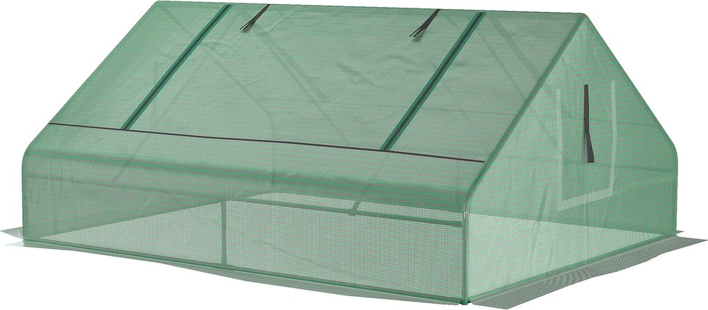 Outsunny Téglalap alakú Acél Kertitavasz PE Fedéllel, Felgörgethető Ajtókkal és Ablakokkal, 180x140x80cm, Sötét Zöld | Aosom