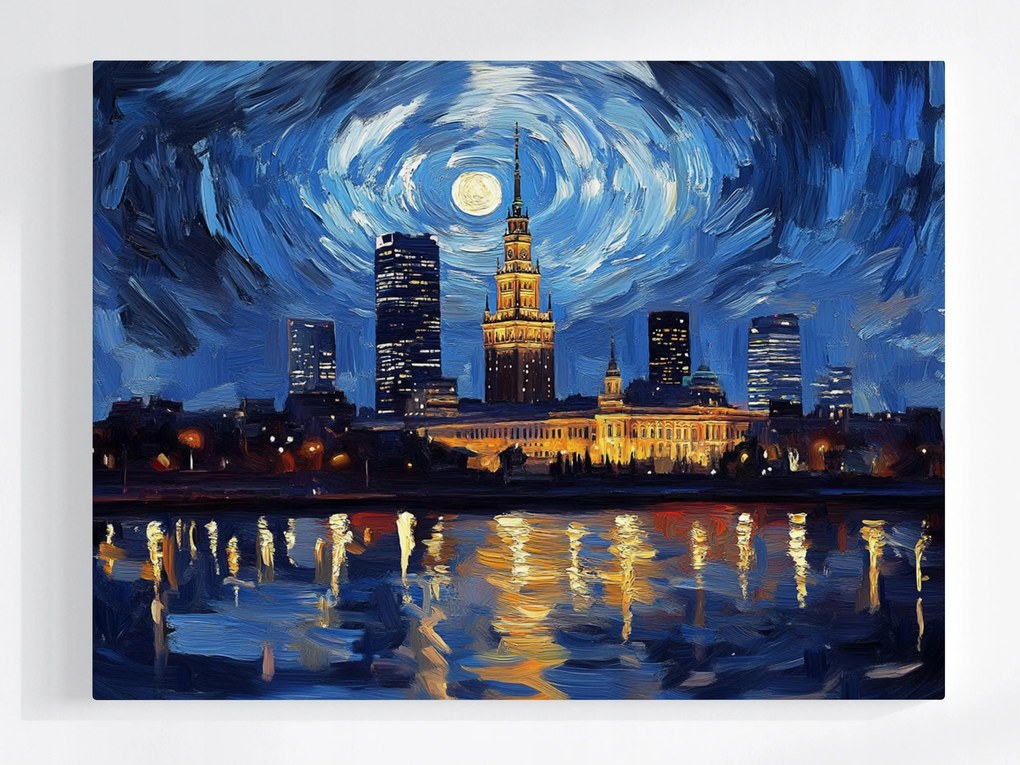 Vászonkép Canvas Város Varsó Panoráma Van Gogh Stílus Éjszaka 100x75
