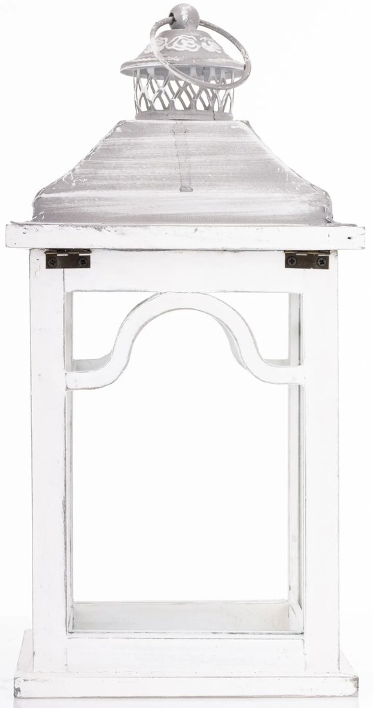 Sötétbarna 4szögletű fa lantern lámpás szürke áttört fém tetővel üvegezve 38,5x19x15cm