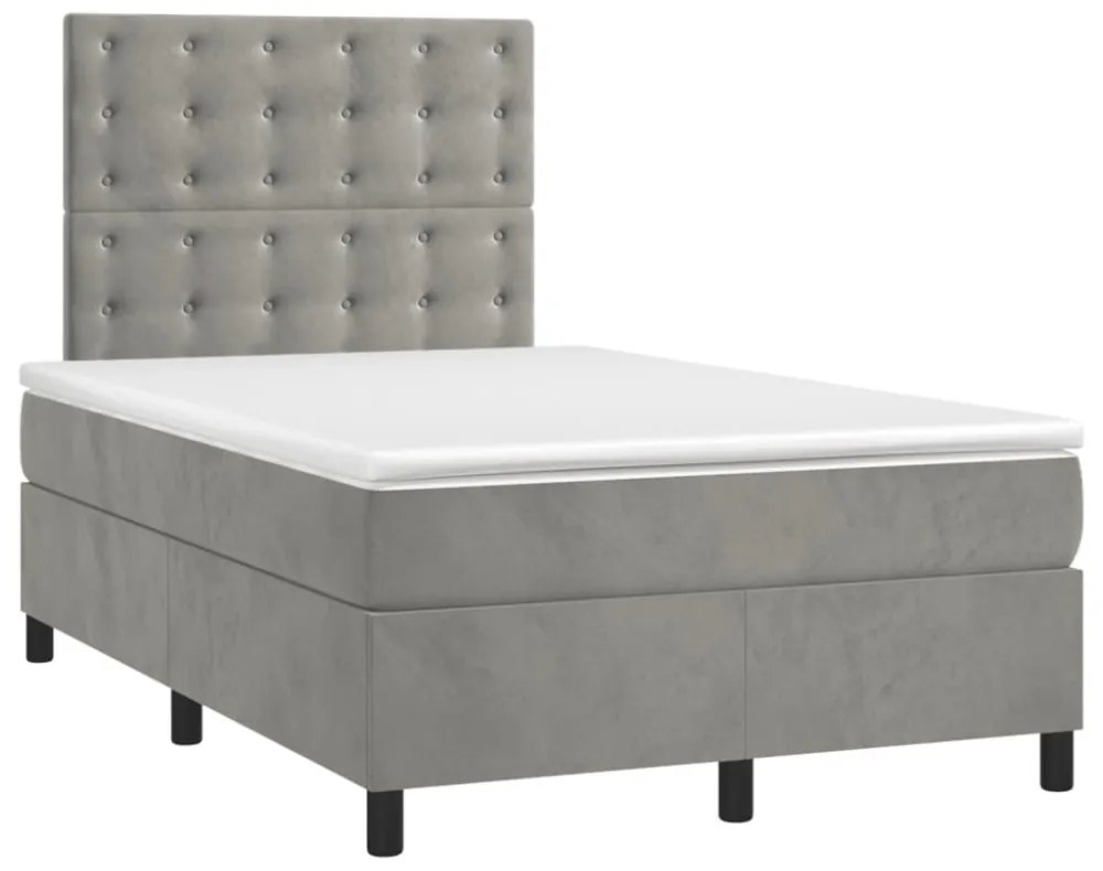 világosszürke bársony rugós és LED-es ágy matraccal 120x200 cm