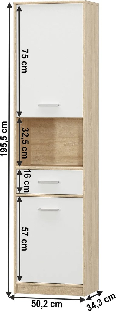 Könyvespolc 2D1S, fehér/tölgy sonoma, TEYO
