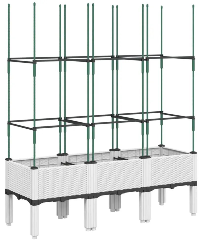 fehér polipropilén rácsos kerti ültetőláda 120 x 40 x 142,5 cm